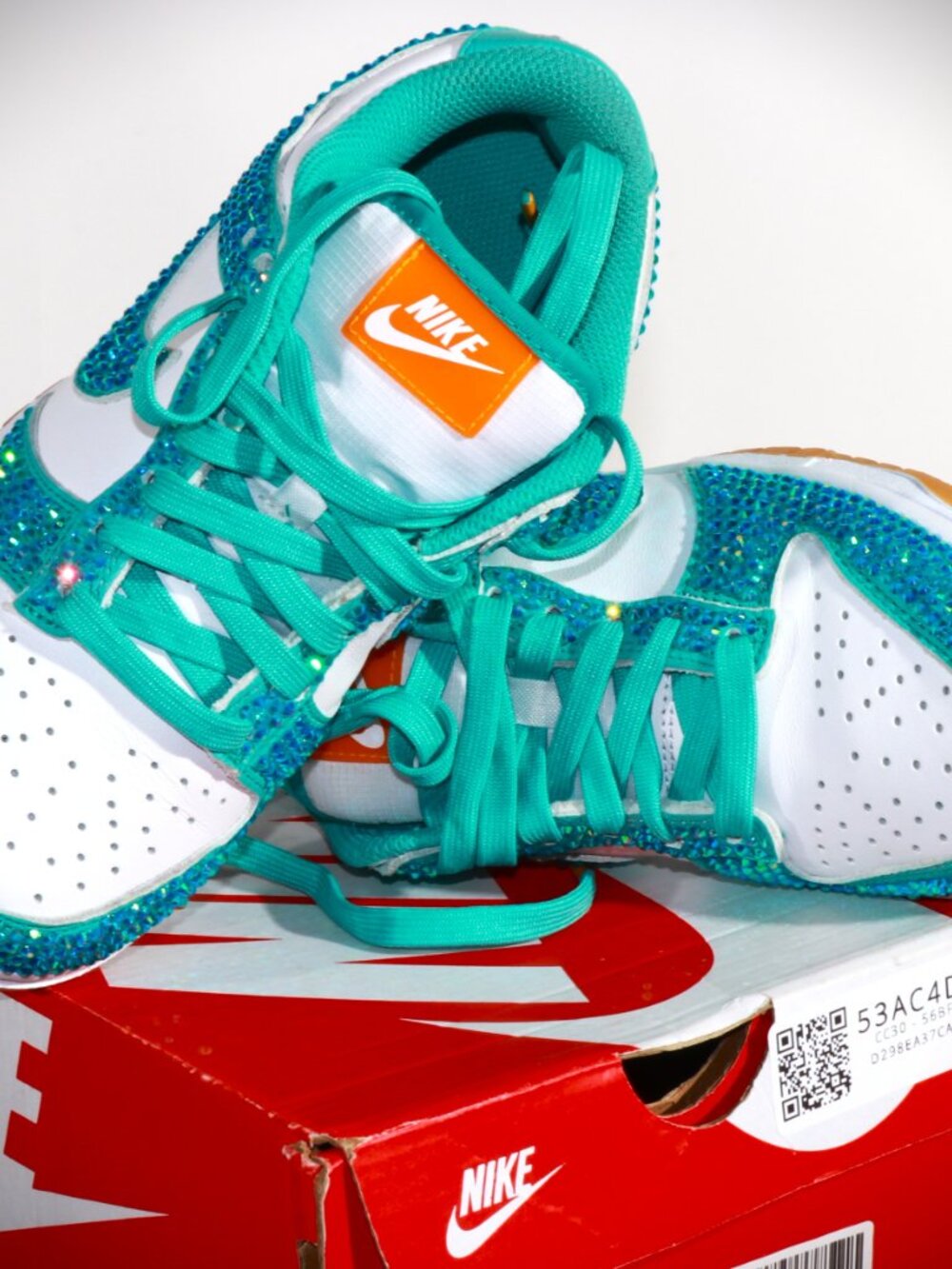 Teal Bedazzled Nike Dunks